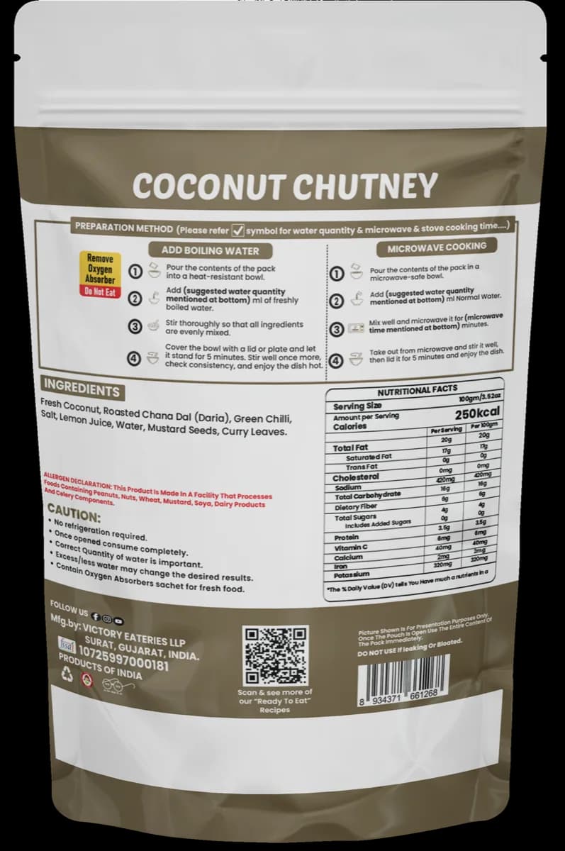 Coconut Chutney (Jain) — back of pack
