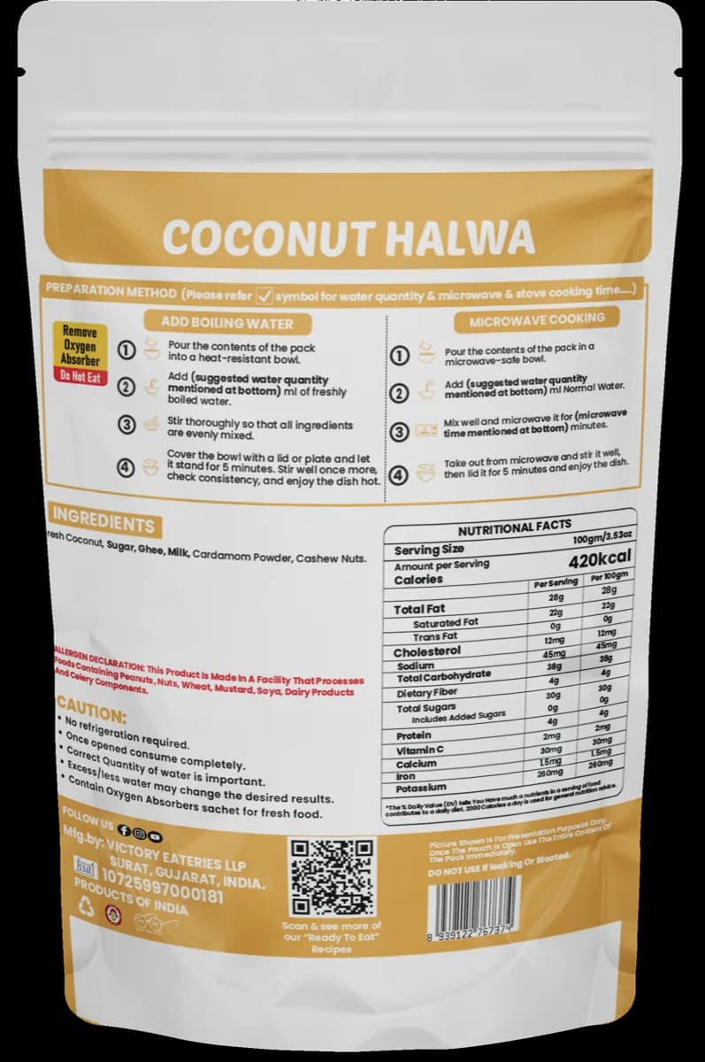 Coconut Halwa — back of pack