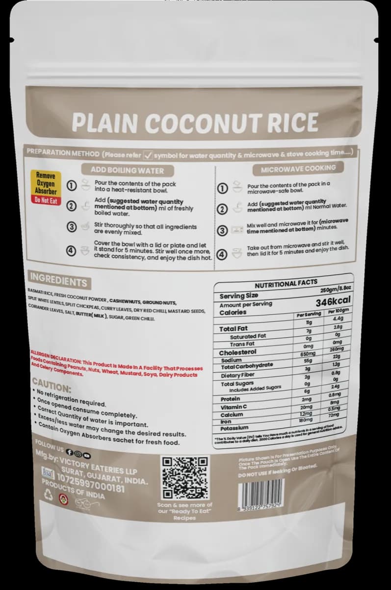 Plain Coconut Rice — back of pack