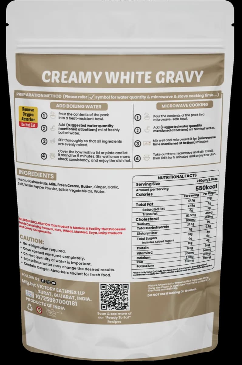 Creamy White Gravy — back of pack