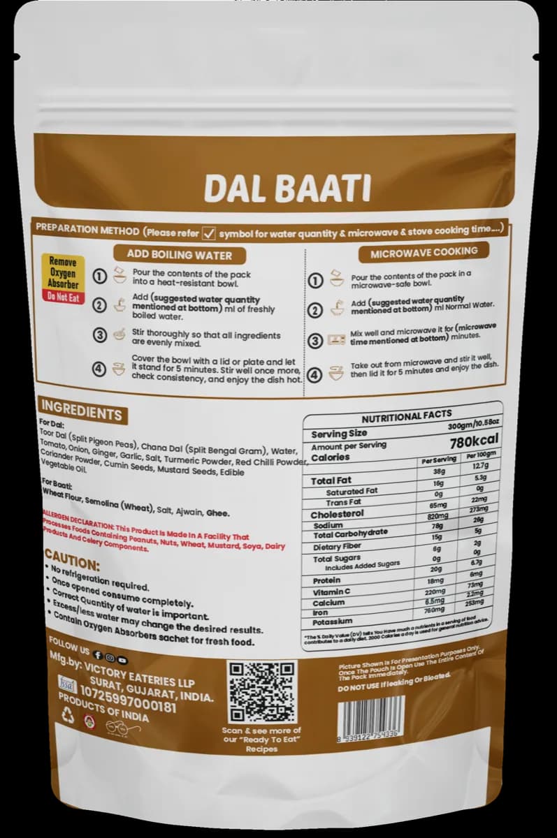 Gujarati Dal Baati (Desi Ghee) — back of pack