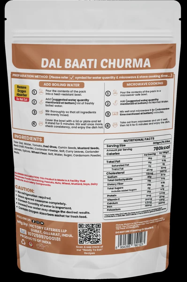 Dal Baati Churma (Jain) — back of pack
