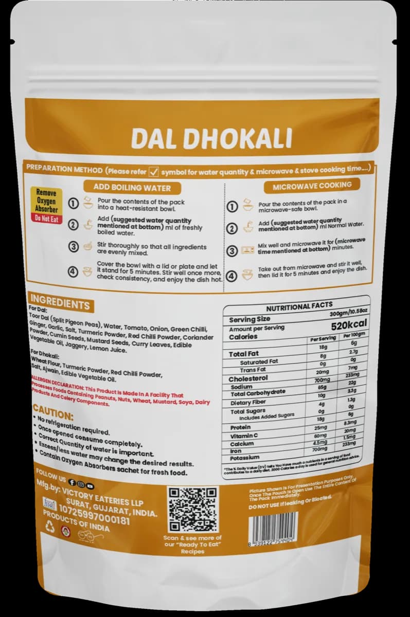 Gujarati Dal Dhokli (Desi Ghee) — back of pack