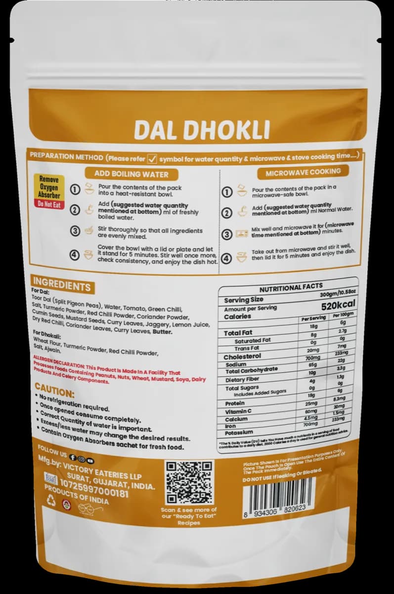 Gujarati Dal Dhokli (Desi Ghee) (Jain) — back of pack