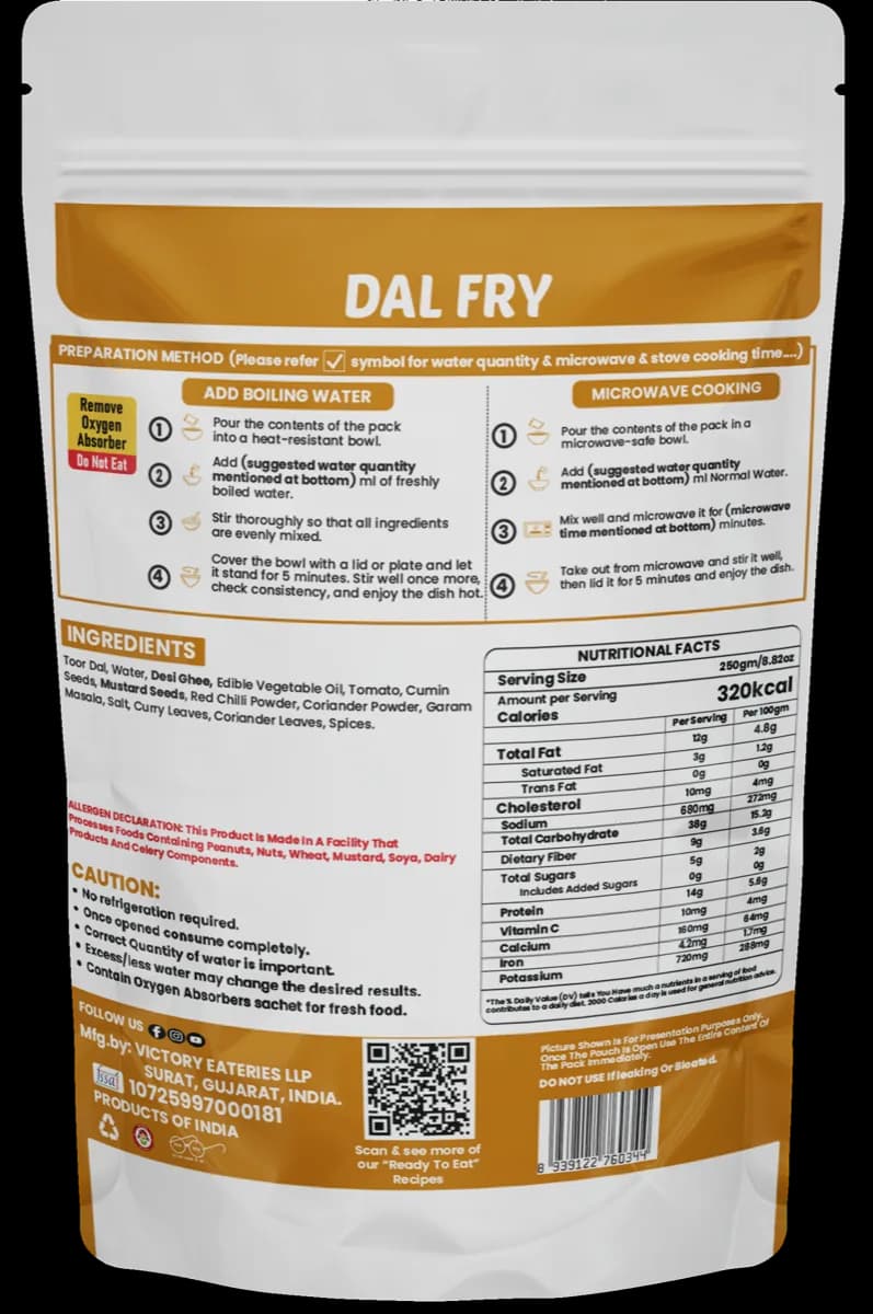 Dal Fry (Jain) — back of pack