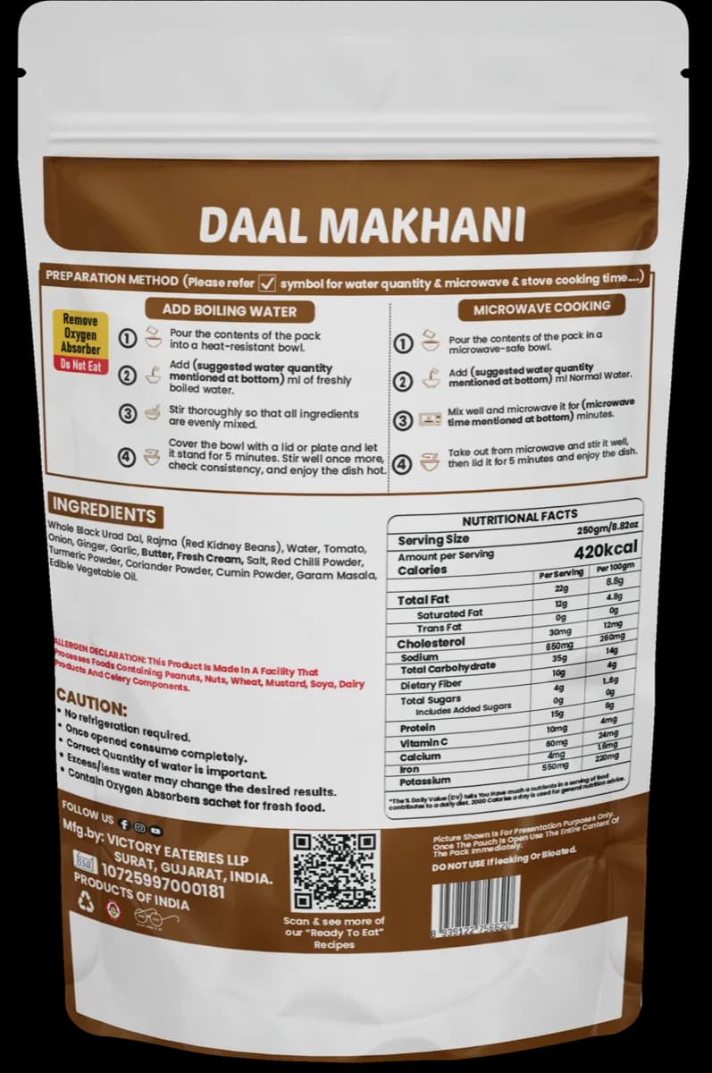 Dal Makhani — back of pack
