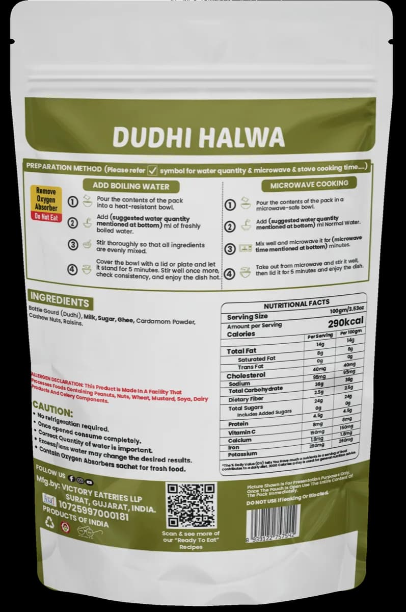 Dudhi Halwa — back of pack