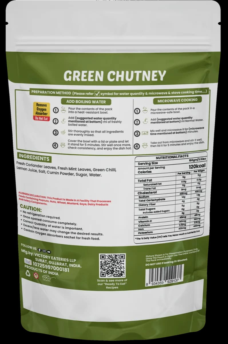 Green Chutney (Jain) — back of pack