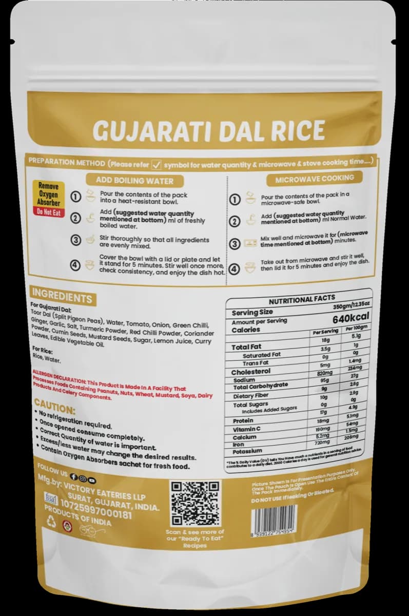 Gujarati Dal Rice — back of pack