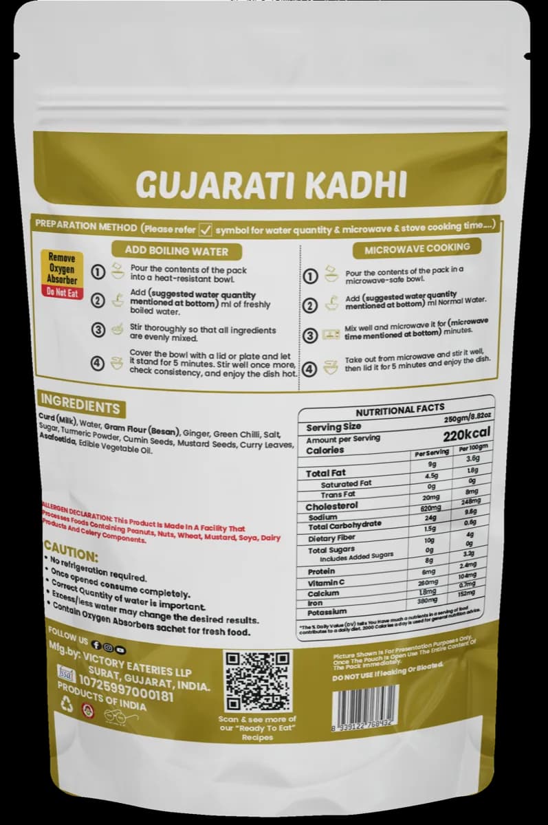 Gujarati Kadhi — back of pack