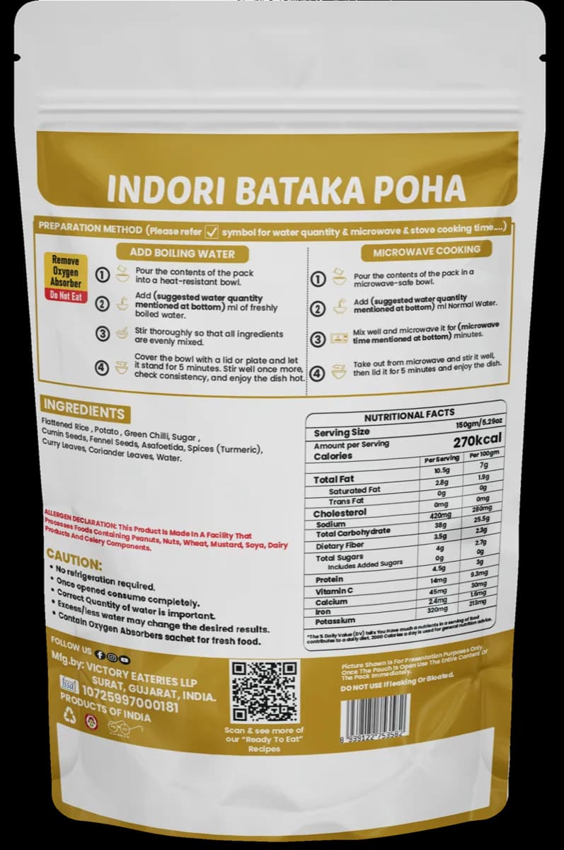 Indori Batata Poha — back of pack