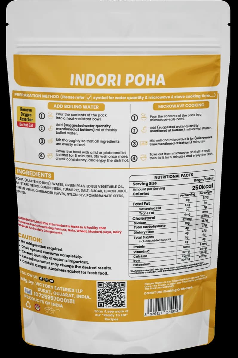 Indori Batata Poha (Jain) — back of pack