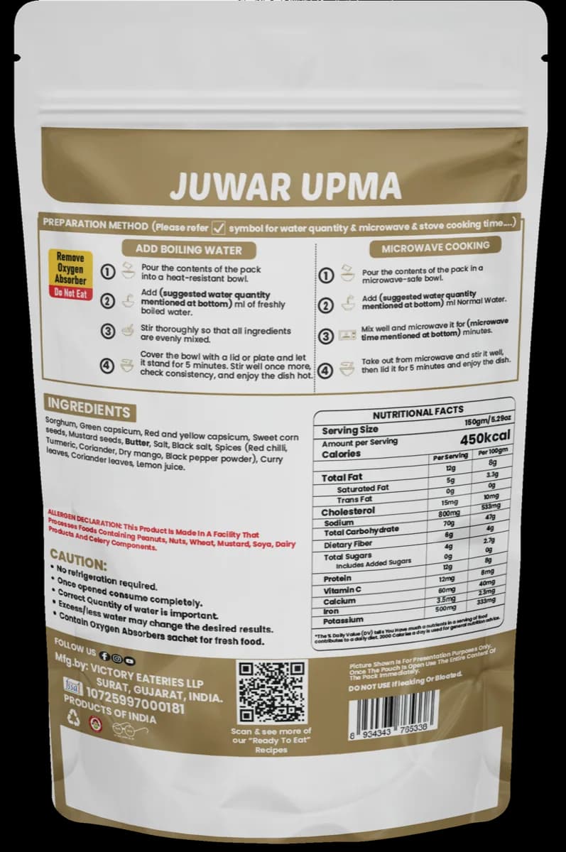 Jowar Upma (Jain) — back of pack