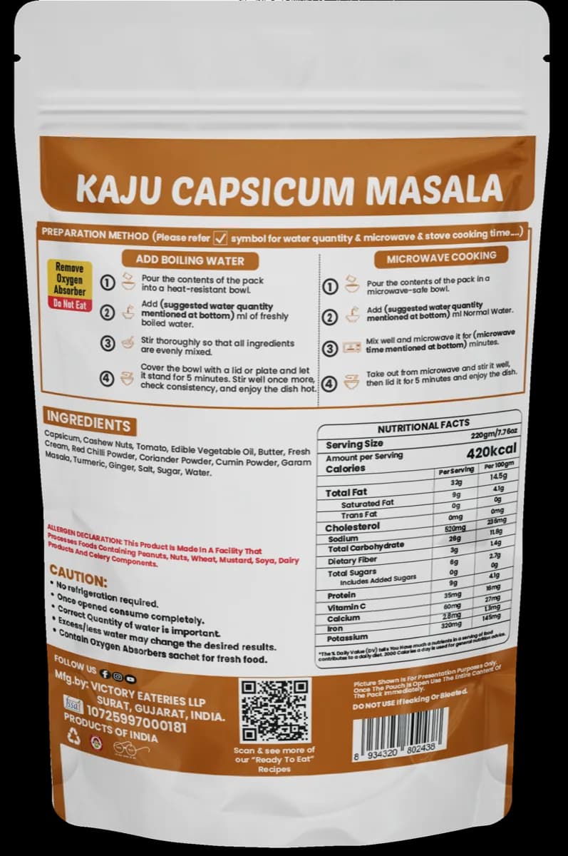 Kaju Capsicum Masala — back of pack