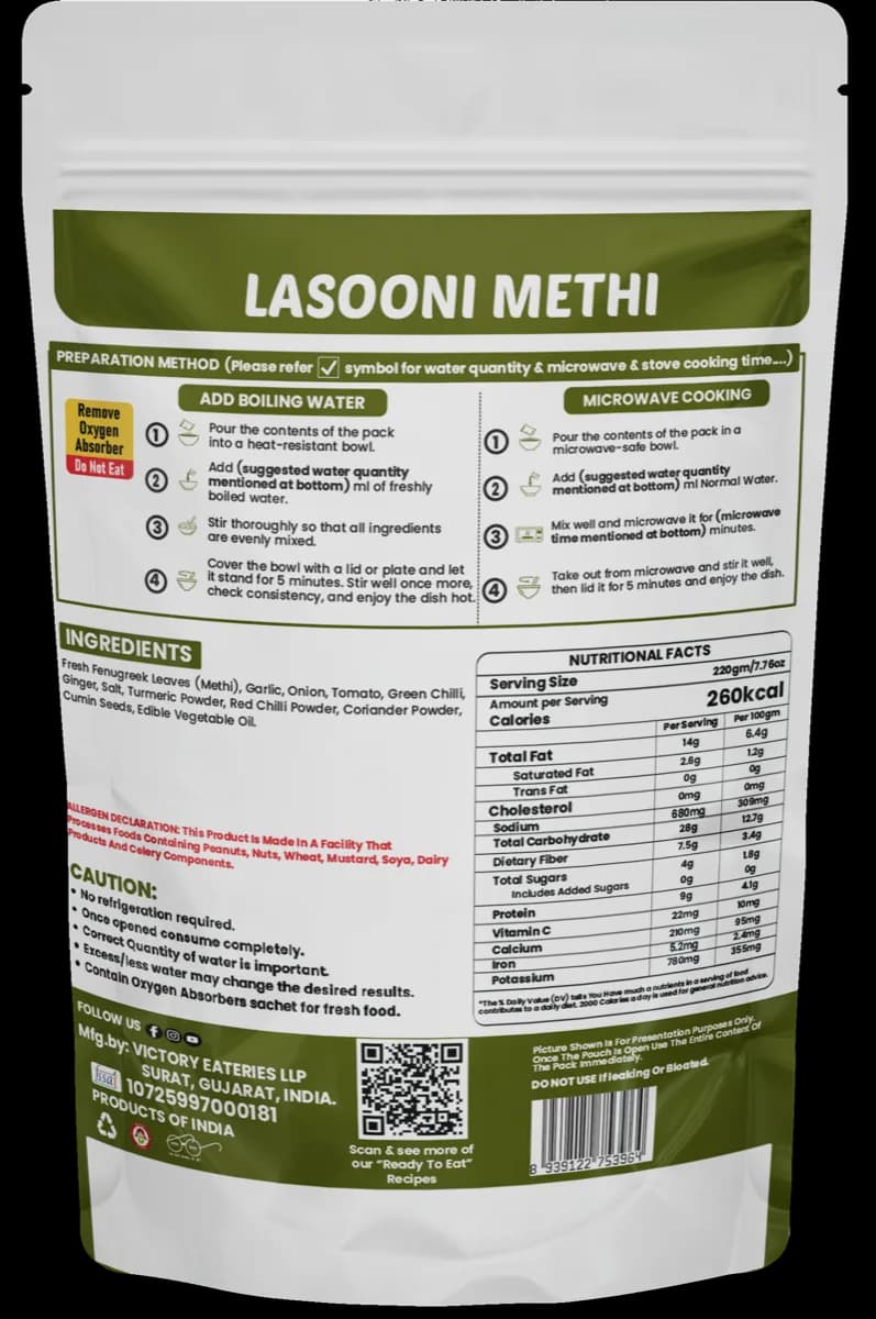 Lasooni Methi — back of pack