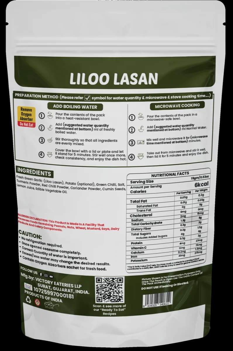 Lilu Lasan (Green Garlic) — back of pack