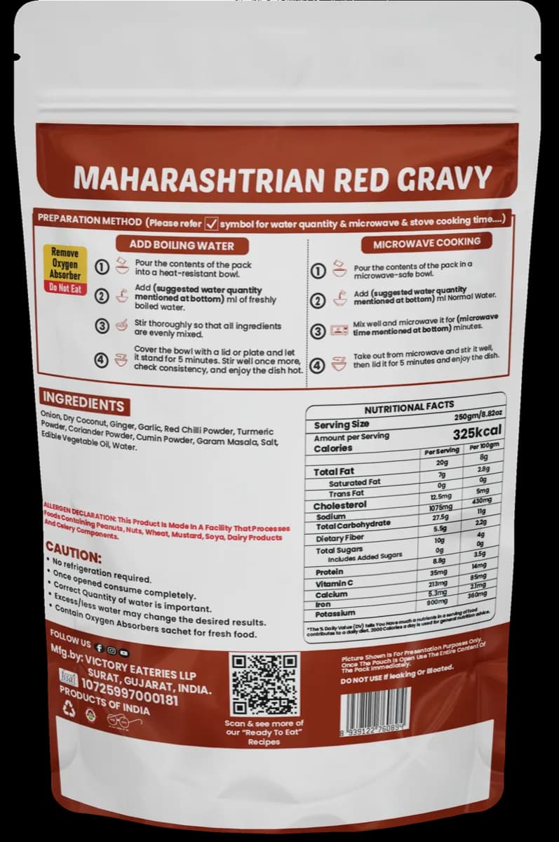 Maharastrian Red Gravy — back of pack