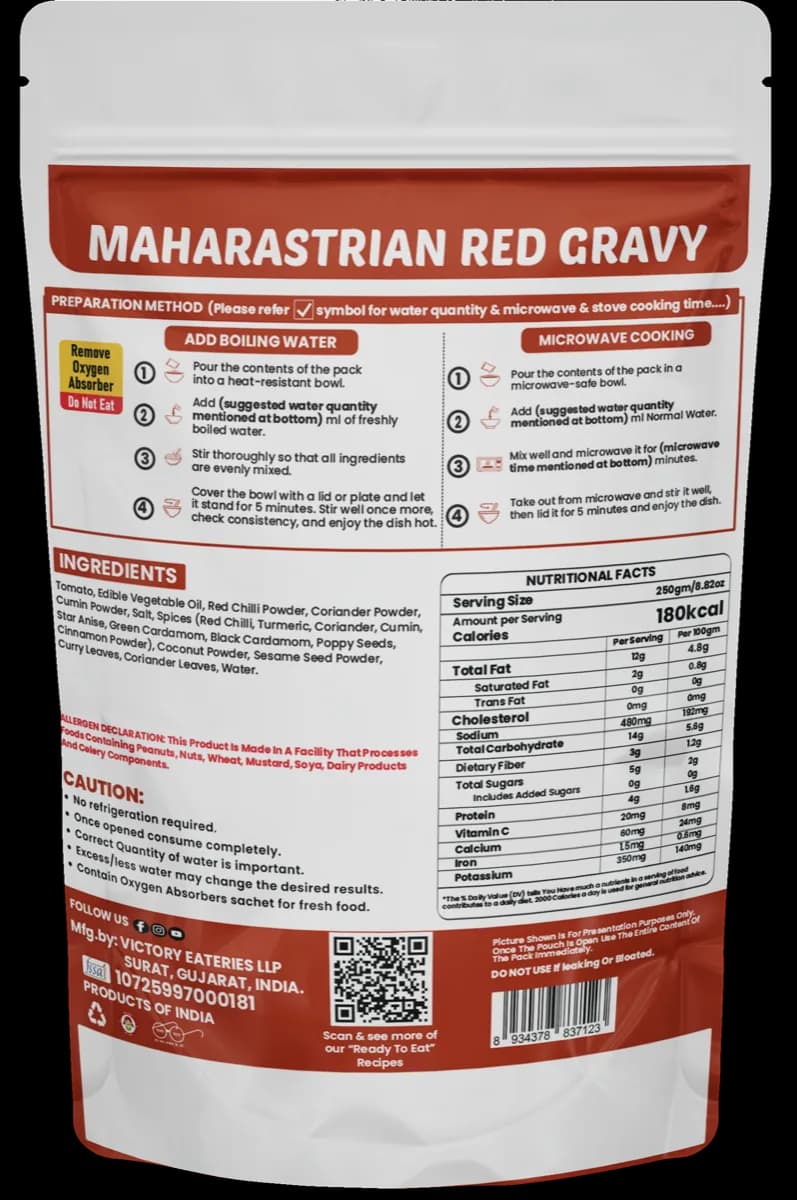 Maharastrian Red Gravy (Jain) — back of pack
