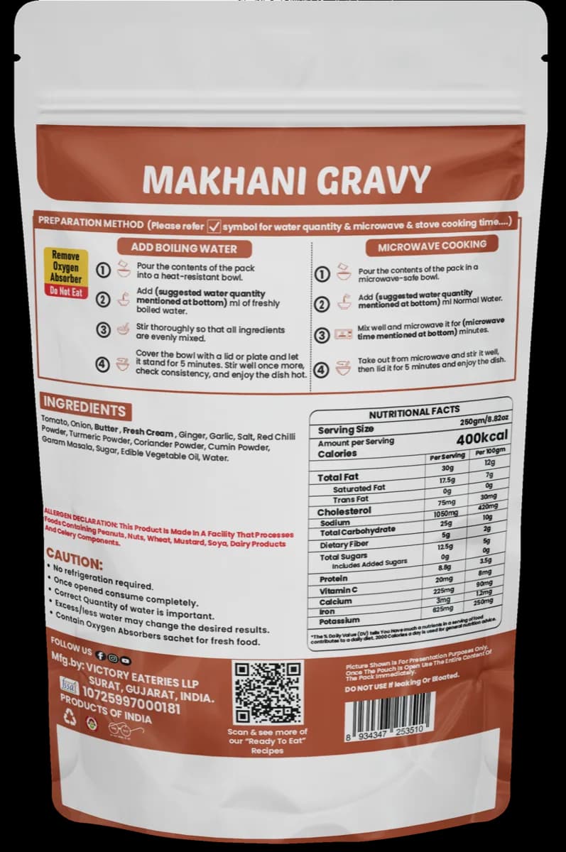Makhani Gravy — back of pack