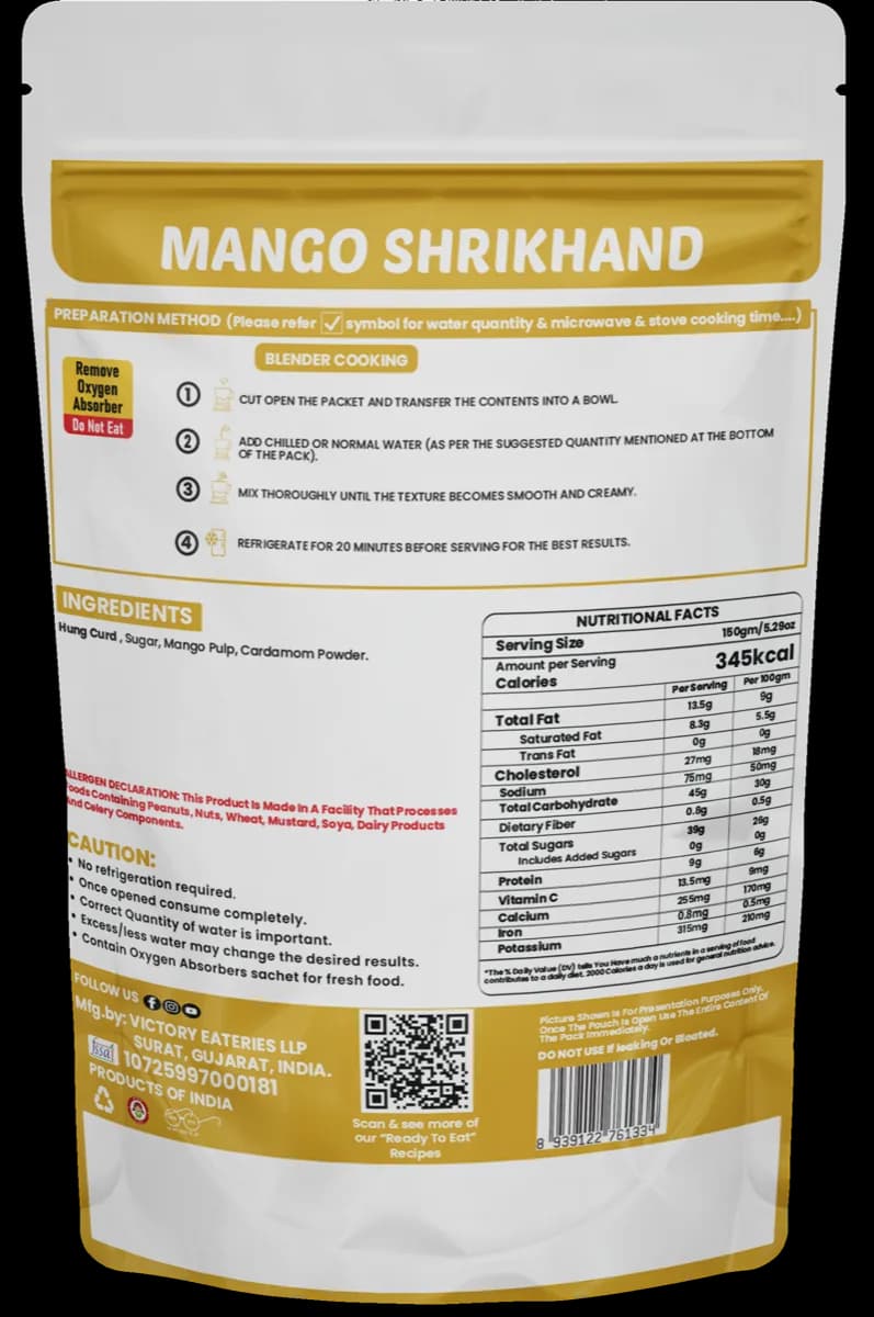 Mango Shrikhand — back of pack