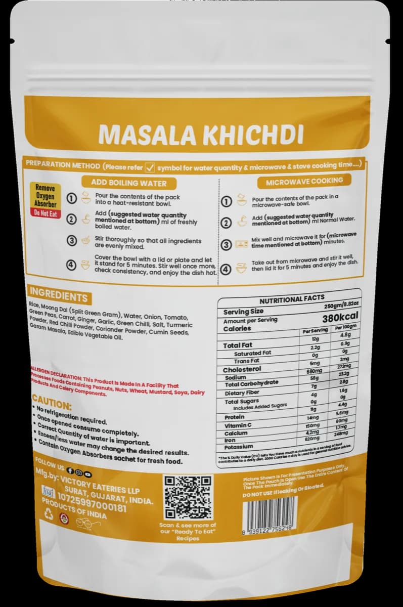 Masala Khichdi — back of pack