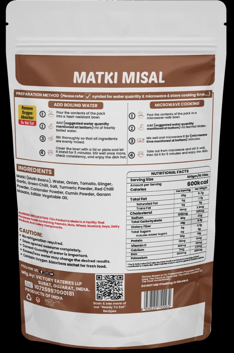 Matki Misal (Maharashtrian) — back of pack