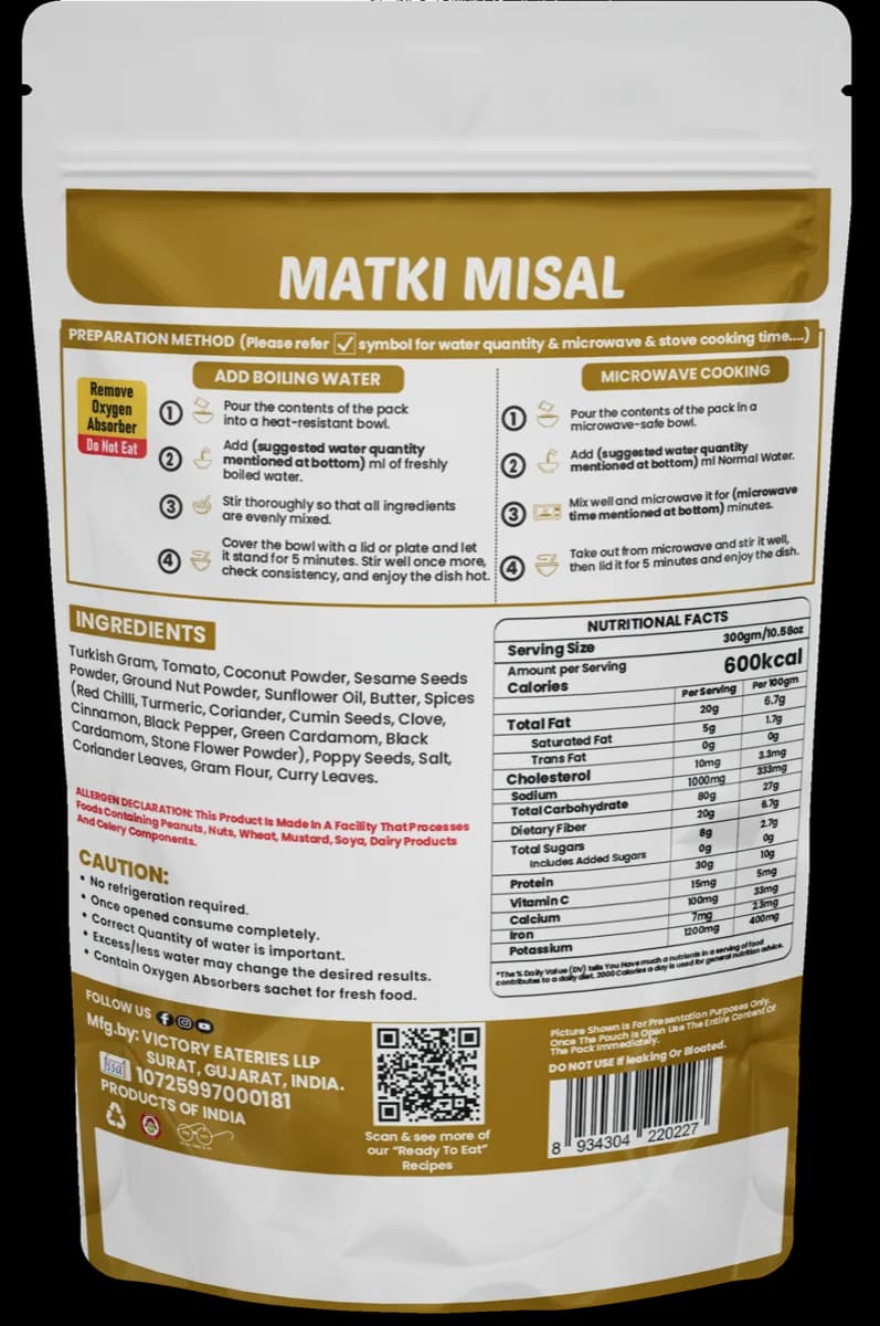 Matki Misal (Maharashtrian) (Jain) — back of pack