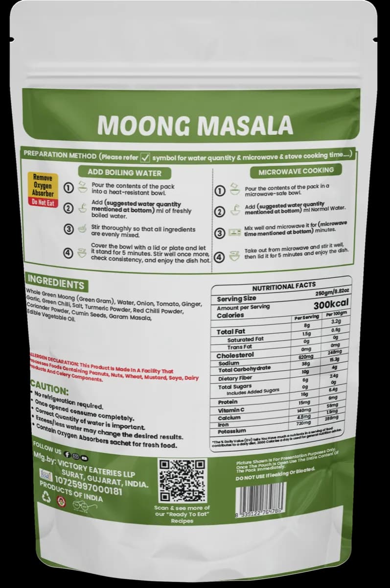 Moong Masala — back of pack