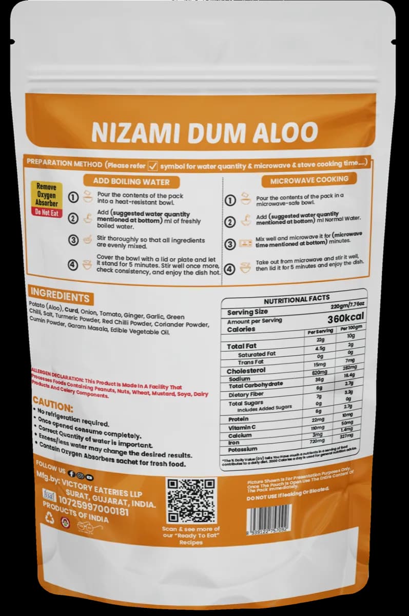 Nizami Dum Aloo — back of pack