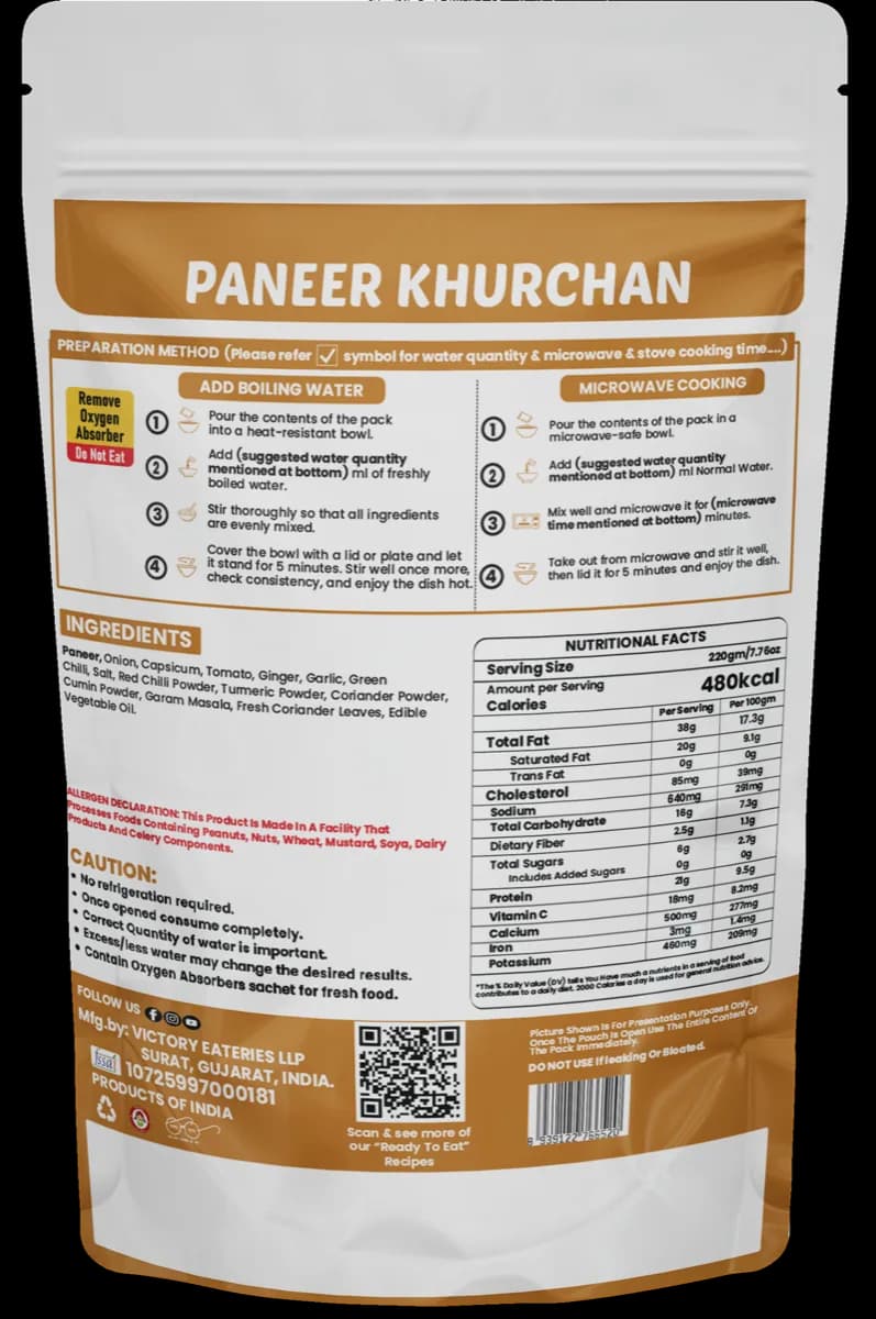 Paneer Khurchan — back of pack