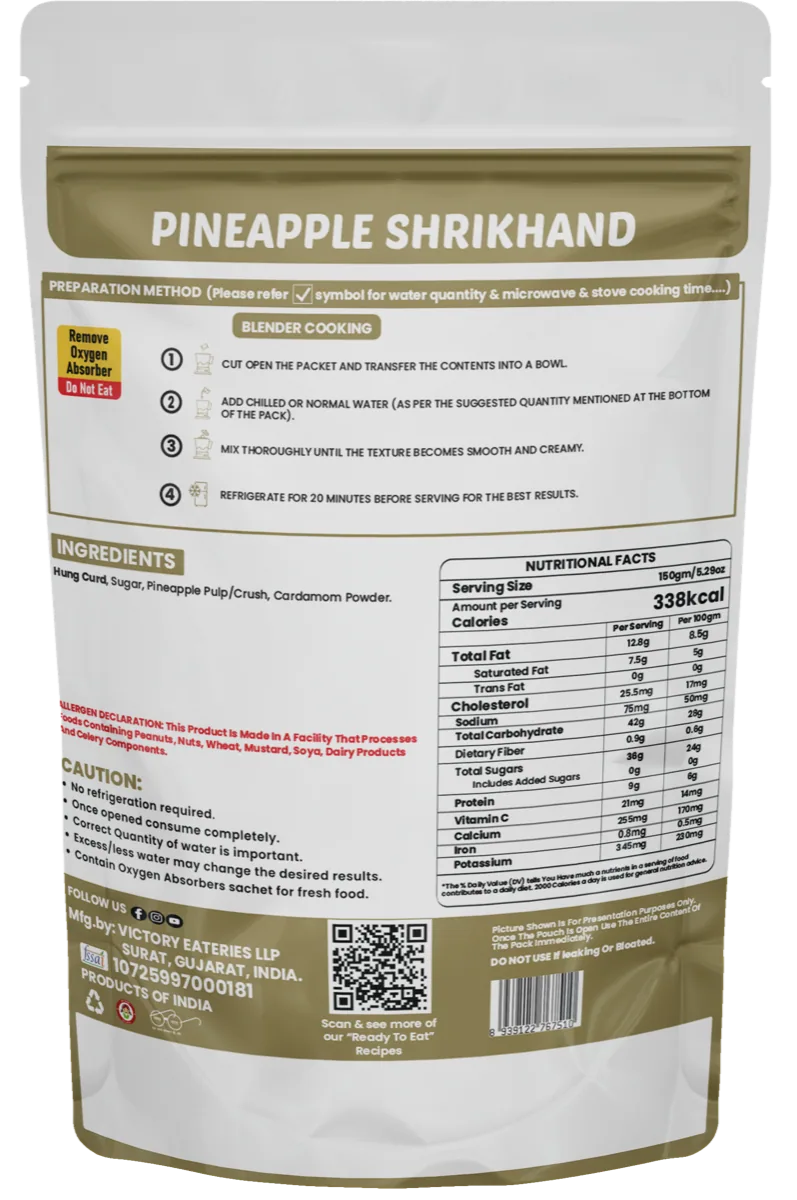 Pineapple Shrikhand — back of pack