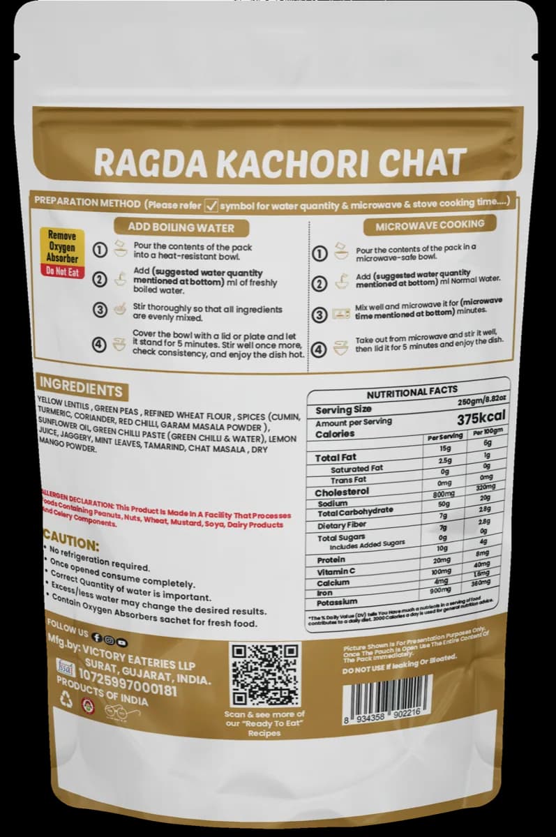 Ragda Kachori Chaat (Jain) — back of pack