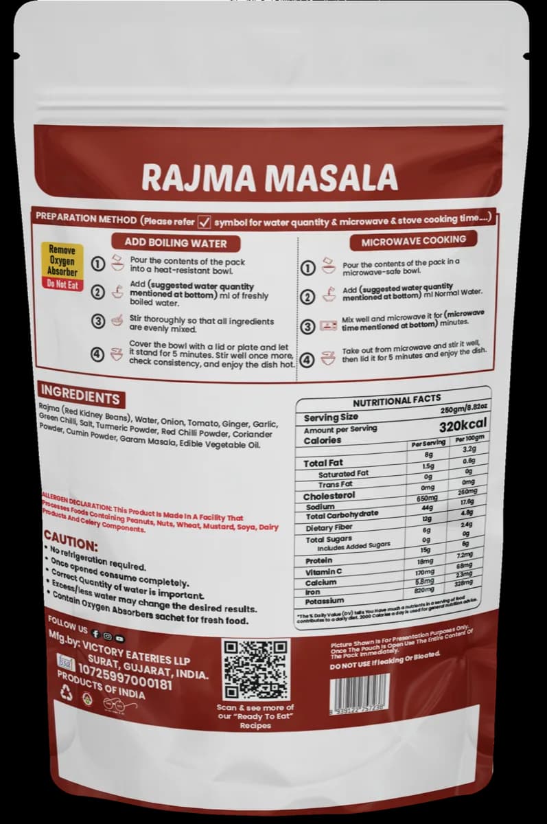 Rajma Masala — back of pack