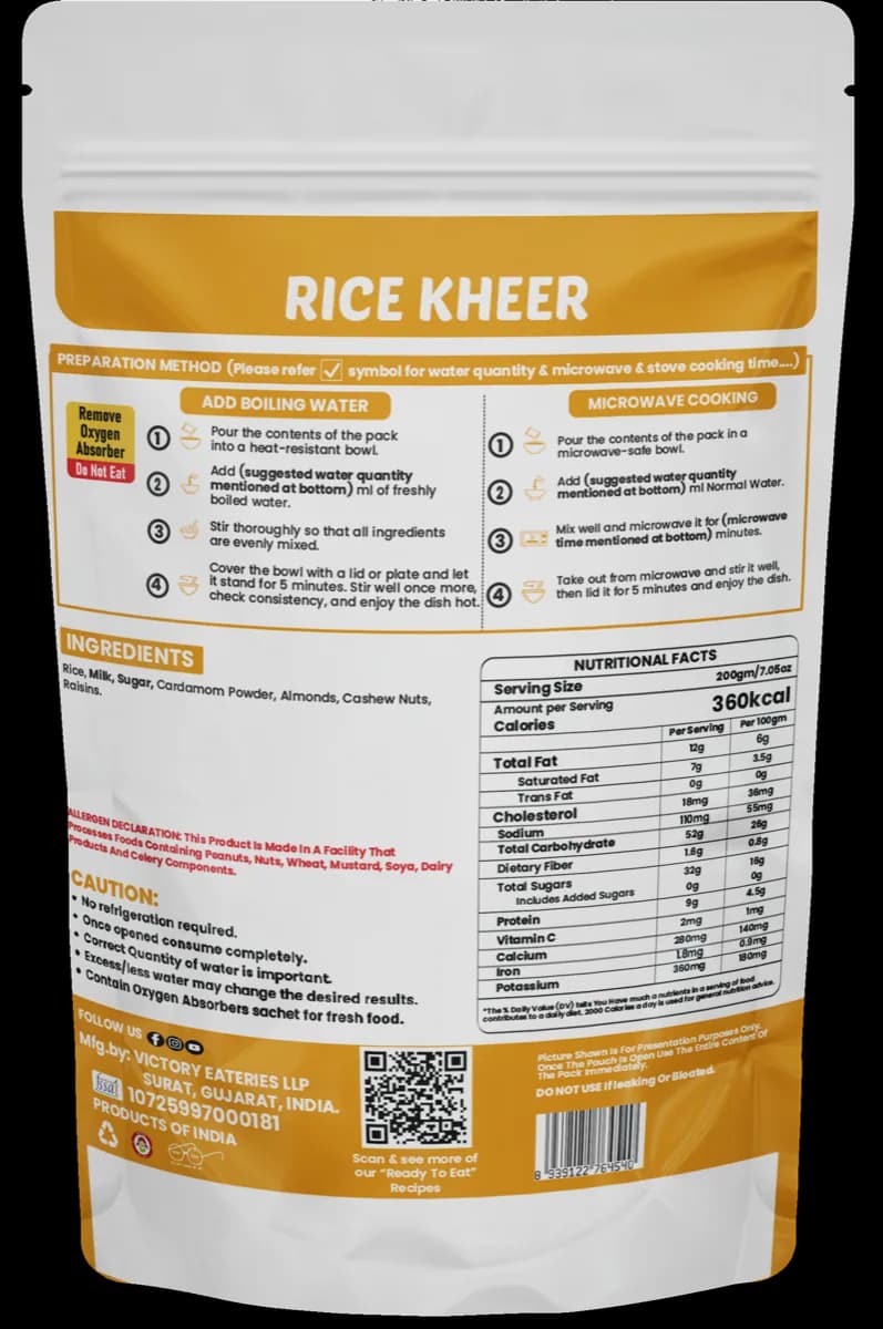Rice Kheer — back of pack