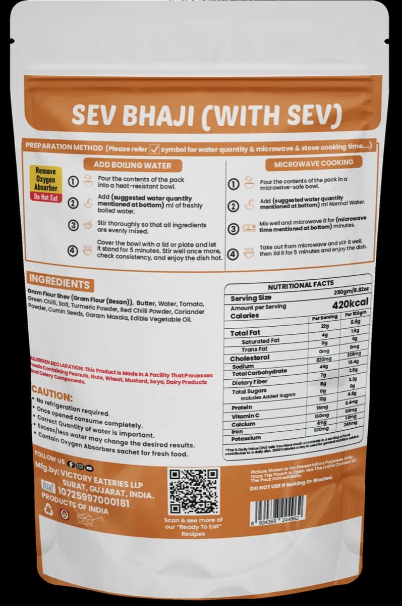 Sev Bhaji (With Sev) (Jain) — back of pack