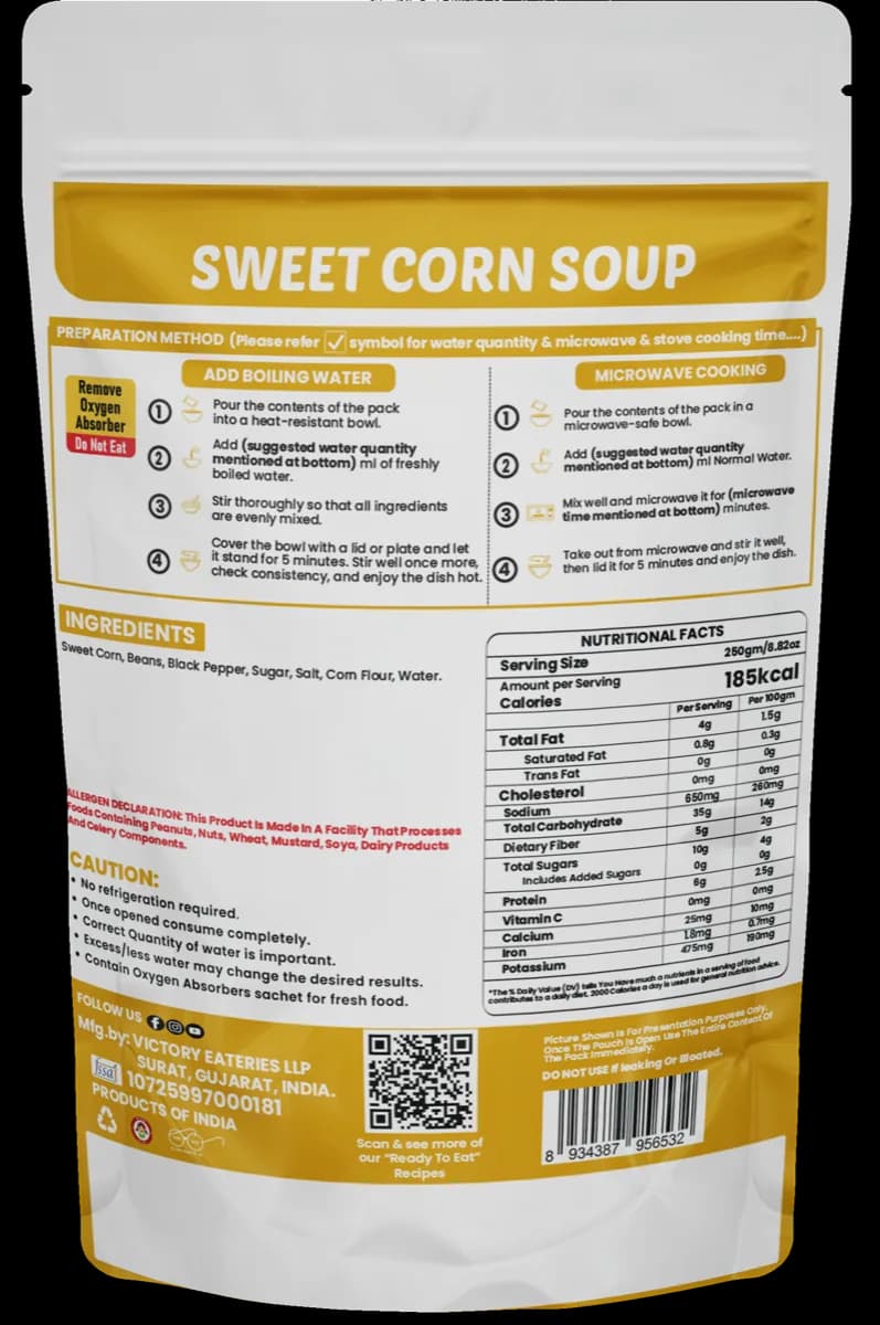 Sweetcorn Soup (Jain) — back of pack
