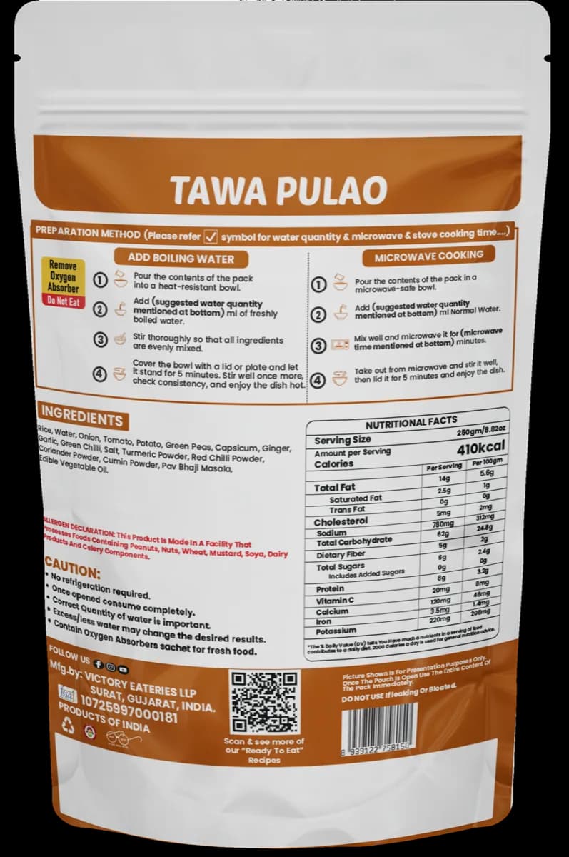 Tawa Pulav — back of pack