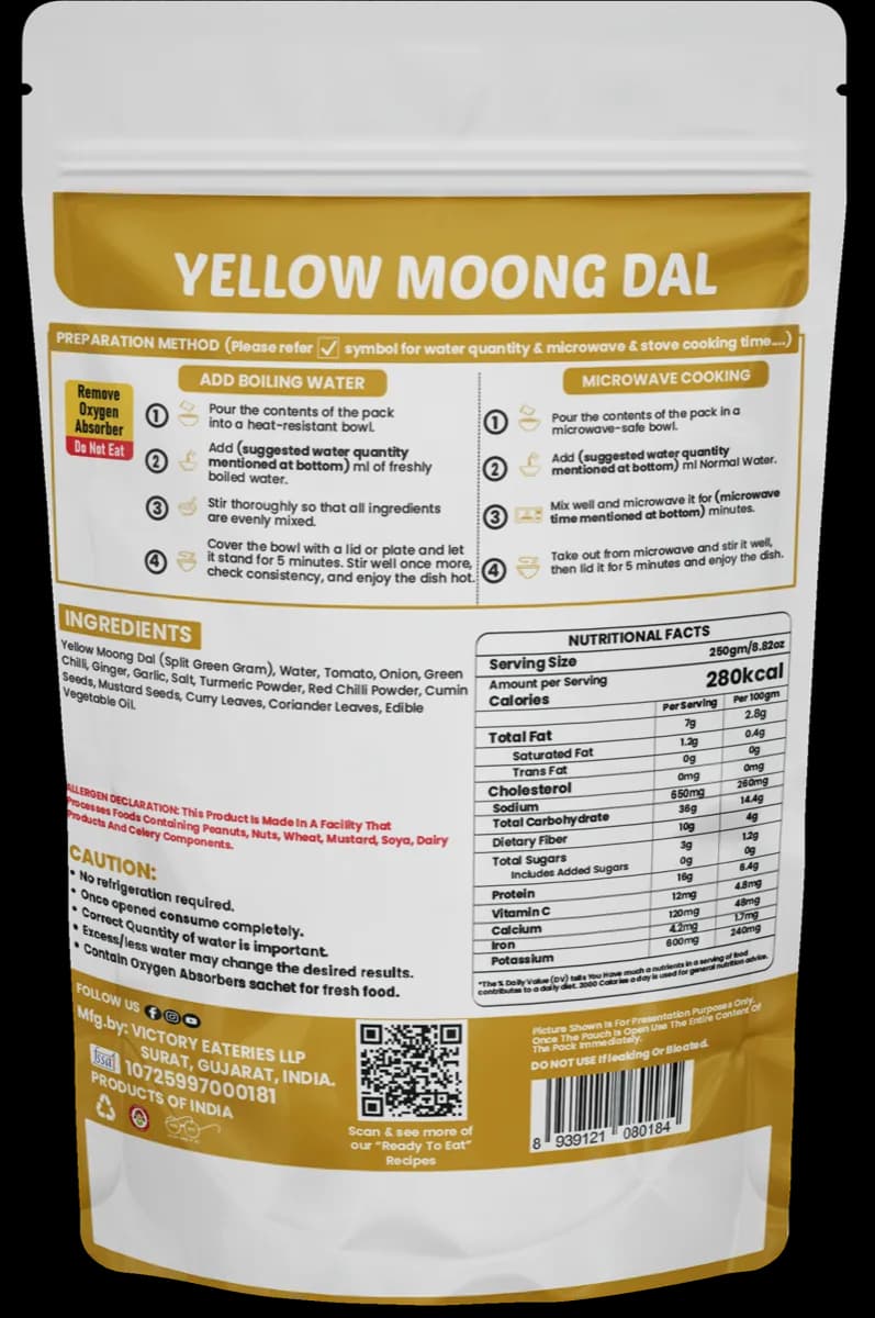 Yellow Moong Dal (Home Style) — back of pack